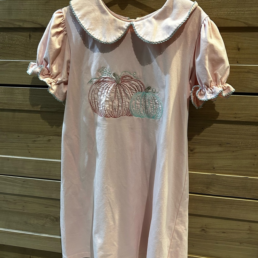 Perfect for a Warmish Thanksgiving! Pink Dress with Pumpkin Embroidery